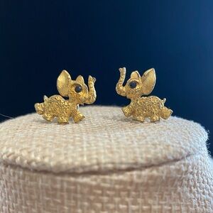 Vintage Gold Elephant Stud Earrings
